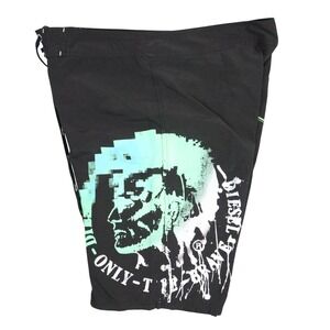 Diesel Only The Brave Board Shorts Mens‎ M Black Neon Green Graphic Y2K Swimwear